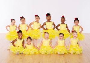 Preschool Pre Ballet & Rhythm Dancers in Yellow Recital Tutu